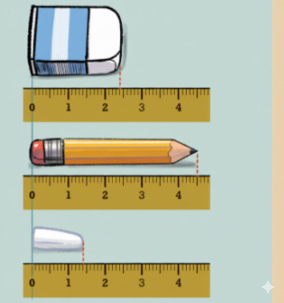 Write the measurements of the objects shown in the picture:
